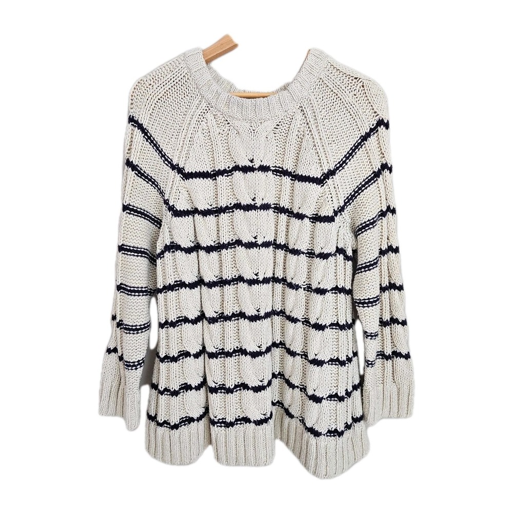 J Jill Cable Knit Fisherman Sweater Womens XL Petite Raglan Chunky‎ Cotton Blend